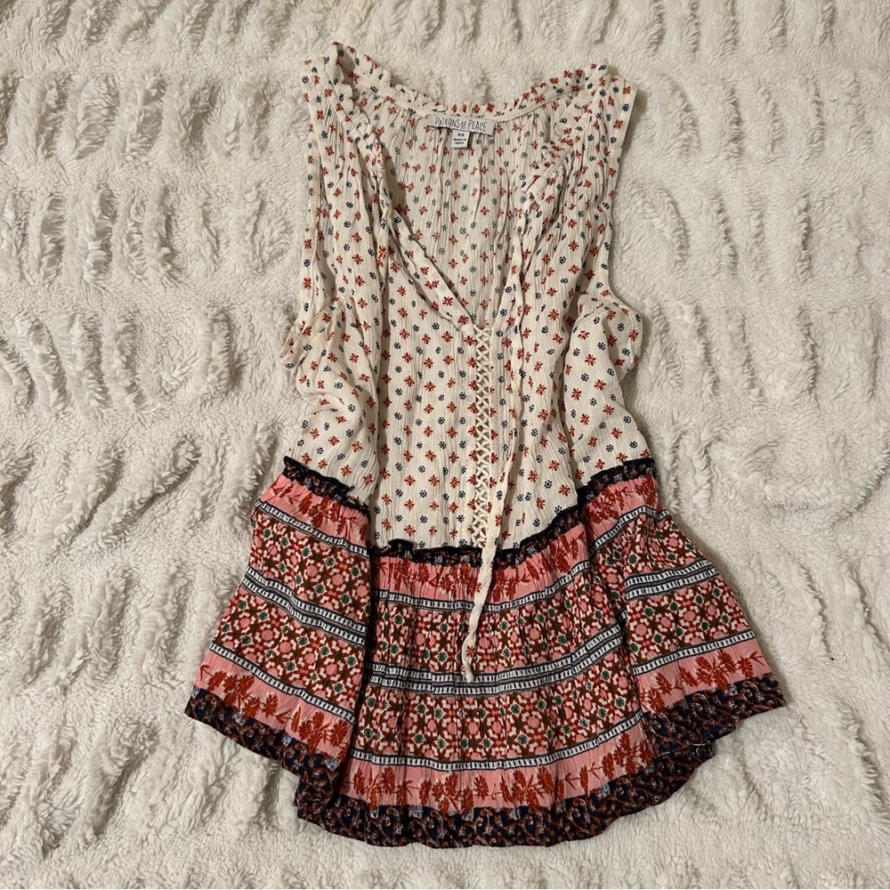 Patrons of Peace Cream and Red Floral Blouse